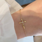 Faith ~ S925 Sterling Silver Zircon Cross Connector Bracelet in 18K Gold Plated AL1313