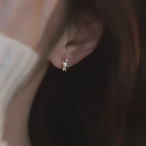 Knot ~ S925 Sterling Silver Small Exquisite Sparkling Huggie Hoop Earrings in 14K Gold Plated AL1314