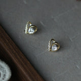 Heart Flash ~ S925 Sterling Silver Heart Zircon Stud Earrings in 14K Gold Plated AL1315