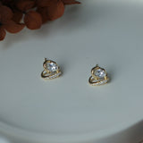 Heart Flash ~ S925 Sterling Silver Heart Zircon Stud Earrings in 14K Gold Plated AL1315