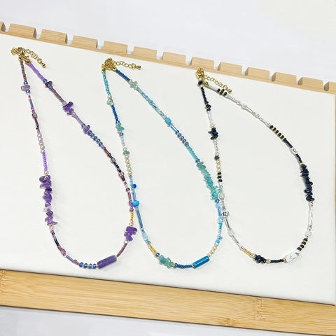 Bohemian Natural Stone Chips & Miyuki Beads Necklace, Handmade Boho Summer Jewelry AL1317