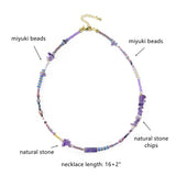 Bohemian Natural Stone Chips & Miyuki Beads Necklace, Handmade Boho Summer Jewelry AL1317