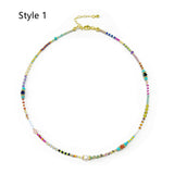 Bohemian Rainbow Natural Stones & Miyuki Beads Freshwater Pearl Necklace, Handmade Boho Summer Jewelry AL1318