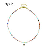 Bohemian Rainbow Natural Stones & Miyuki Beads Freshwater Pearl Necklace, Handmade Boho Summer Jewelry AL1318