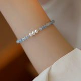Natural Freshwater Pearl & Aquamarine Faceted Beads Bracelet AL1321