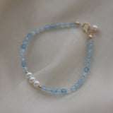 Natural Freshwater Pearl & Aquamarine Faceted Beads Bracelet AL1321