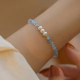 Natural Freshwater Pearl & Aquamarine Faceted Beads Bracelet AL1321