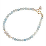 Natural Freshwater Pearl & Aquamarine Faceted Beads Bracelet AL1321