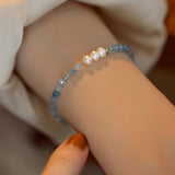 Natural Freshwater Pearl & Aquamarine Faceted Beads Bracelet AL1321