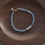 Natural Freshwater Pearl & Aquamarine Faceted Beads Bracelet AL1321