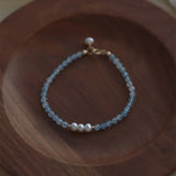 Natural Freshwater Pearl & Aquamarine Faceted Beads Bracelet AL1321