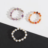 Small Natural Stone Faceted Beads Ring, Boho Gemstone Beads Jewelry AL1323