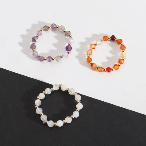 Small Natural Stone Faceted Beads Ring, Boho Gemstone Beads Jewelry AL1323