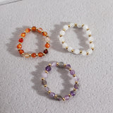 Small Natural Stone Faceted Beads Ring, Boho Gemstone Beads Jewelry AL1323