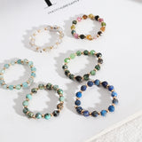 Small Natural Stone Faceted Beads Ring, Boho Gemstone Beads Jewelry AL1323