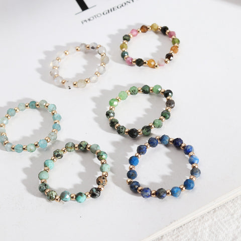 Small Natural Stone Faceted Beads Ring, Boho Gemstone Beads Jewelry AL1323