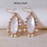 Bohemian Big Abalone and White Shell Beads Earrings, Handmade Summer Jewelry AL1325