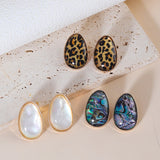 Big Egg Shape Abalone and White Shell Stud Earrings, Boho Summer Jewelry AL1326