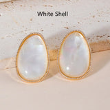 Big Egg Shape Abalone and White Shell Stud Earrings, Boho Summer Jewelry AL1326