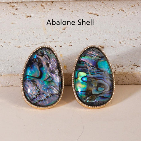 Big Egg Shape Abalone and White Shell Stud Earrings, Boho Summer Jewelry AL1326