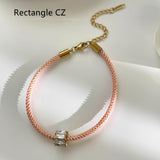 Pink Irregular Resin Cuff, Rose Quartz Beads Bracelet, CZ Rope Bracelet, Stainless Steel Boho Summer Jewelry AL1327