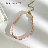 Pink Irregular Resin Cuff, Rose Quartz Beads Bracelet, CZ Rope Bracelet, Stainless Steel Boho Summer Jewelry AL1327