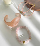 Pink Irregular Resin Cuff, Rose Quartz Beads Bracelet, CZ Rope Bracelet, Stainless Steel Boho Summer Jewelry AL1327
