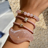 Pink Irregular Resin Cuff, Rose Quartz Beads Bracelet, CZ Rope Bracelet, Stainless Steel Boho Summer Jewelry AL1327