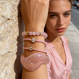 Pink Irregular Resin Cuff, Rose Quartz Beads Bracelet, CZ Rope Bracelet, Stainless Steel Boho Summer Jewelry AL1327