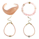 Pink Irregular Resin Cuff, Rose Quartz Beads Bracelet, CZ Rope Bracelet, Stainless Steel Boho Summer Jewelry AL1327
