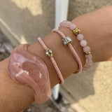 Pink Irregular Resin Cuff, Rose Quartz Beads Bracelet, CZ Rope Bracelet, Stainless Steel Boho Summer Jewelry AL1327