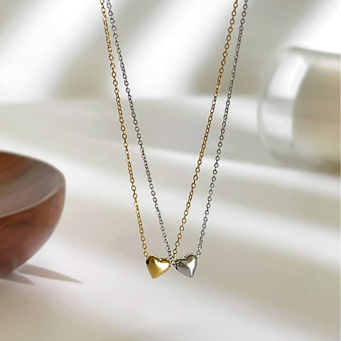 Dainty Gold Heart Pendant Necklace, Stainless Steel Chain, Minimalist Summer Jewelry AL1328