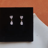 Dainty CZ Heart Drop Stud Earrings, Stainless Steel Dangle Studs, Summer Jewelry AL1329