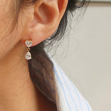 Dainty CZ Heart Drop Stud Earrings, Stainless Steel Dangle Studs, Summer Jewelry AL1329