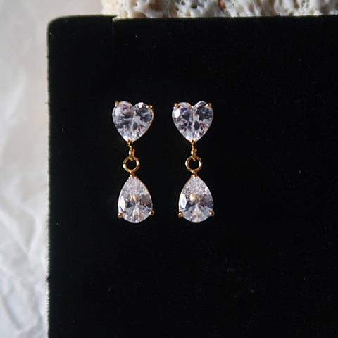 Dainty CZ Heart Drop Stud Earrings, Stainless Steel Dangle Studs, Summer Jewelry AL1329