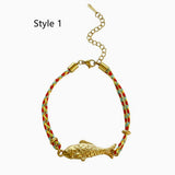 Stainless Steel Gold Plated Fish Charm Colorful Cord Bracelet, Tarnish Resistant, Adjustable, Cute Summer Gift AL1330