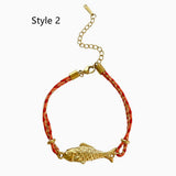 Stainless Steel Gold Plated Fish Charm Colorful Cord Bracelet, Tarnish Resistant, Adjustable, Cute Summer Gift AL1330