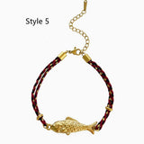 Stainless Steel Gold Plated Fish Charm Colorful Cord Bracelet, Tarnish Resistant, Adjustable, Cute Summer Gift AL1330