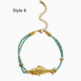 Stainless Steel Gold Plated Fish Charm Colorful Cord Bracelet, Tarnish Resistant, Adjustable, Cute Summer Gift AL1330