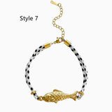 Stainless Steel Gold Plated Fish Charm Colorful Cord Bracelet, Tarnish Resistant, Adjustable, Cute Summer Gift AL1330