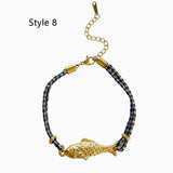Stainless Steel Gold Plated Fish Charm Colorful Cord Bracelet, Tarnish Resistant, Adjustable, Cute Summer Gift AL1330