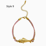Stainless Steel Gold Plated Fish Charm Colorful Cord Bracelet, Tarnish Resistant, Adjustable, Cute Summer Gift AL1330