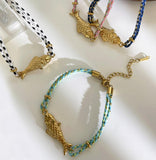 Stainless Steel Gold Plated Fish Charm Colorful Cord Bracelet, Tarnish Resistant, Adjustable, Cute Summer Gift AL1330