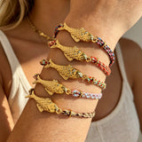 Stainless Steel Gold Plated Fish Charm Colorful Cord Bracelet, Tarnish Resistant, Adjustable, Cute Summer Gift AL1330