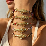 Stainless Steel Gold Plated Fish Charm Colorful Cord Bracelet, Tarnish Resistant, Adjustable, Cute Summer Gift AL1330