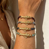 Stainless Steel Gold Plated Fish Charm Colorful Cord Bracelet, Tarnish Resistant, Adjustable, Cute Summer Gift AL1330