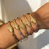Stainless Steel Gold Plated Fish Charm Colorful Cord Bracelet, Tarnish Resistant, Adjustable, Cute Summer Gift AL1330