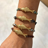 Stainless Steel Gold Plated Fish Charm Colorful Cord Bracelet, Tarnish Resistant, Adjustable, Cute Summer Gift AL1330