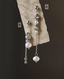 1 Pcs Silver Natural Stone & Freshwater Pearl Beads Drop Stud Earring, Stainless Steel, Cool Summer Jewelry AL1331