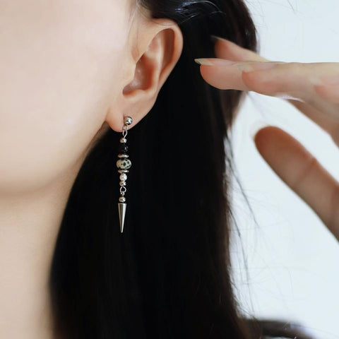 1 Pcs Silver Natural Stone & Freshwater Pearl Beads Drop Stud Earring, Stainless Steel, Cool Summer Jewelry AL1331